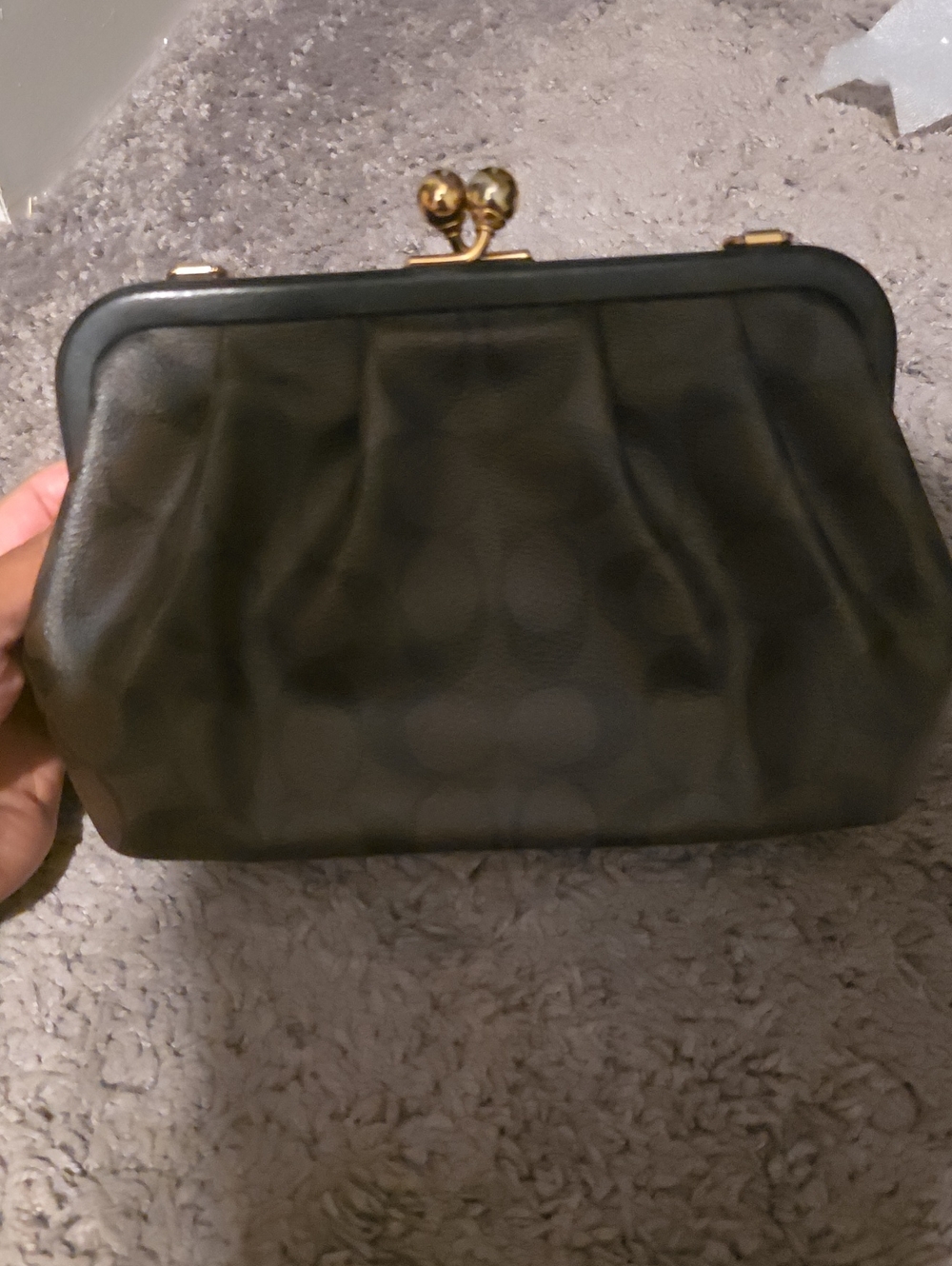 Coach Black Leather Frame Clutch with Gold Kiss Lock